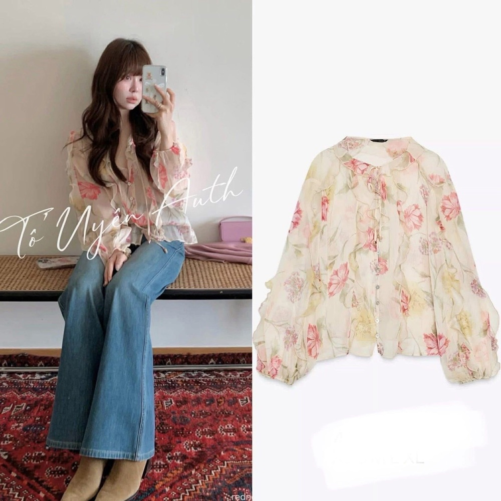 Zara FLORAL PRINT SEMI-SHEER SHIRT
MULTICOLORED 0/8652/11